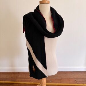 Vintage Polo‎ Ralph Lauren Lambswool Scarf Black Red Stripe Embroidered Pony